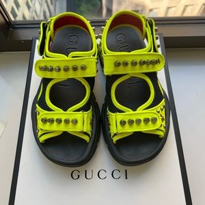Gucci Aguru Studded Neon Sandals Designer Size 7/ US Women’s Size 10